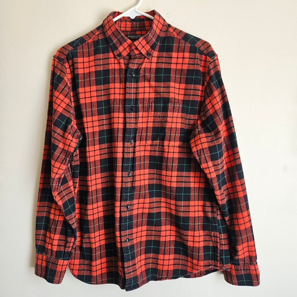 Banana Republic Men's Plaid Flannel Button Down Shirt, USF, Sz M, Red & Black